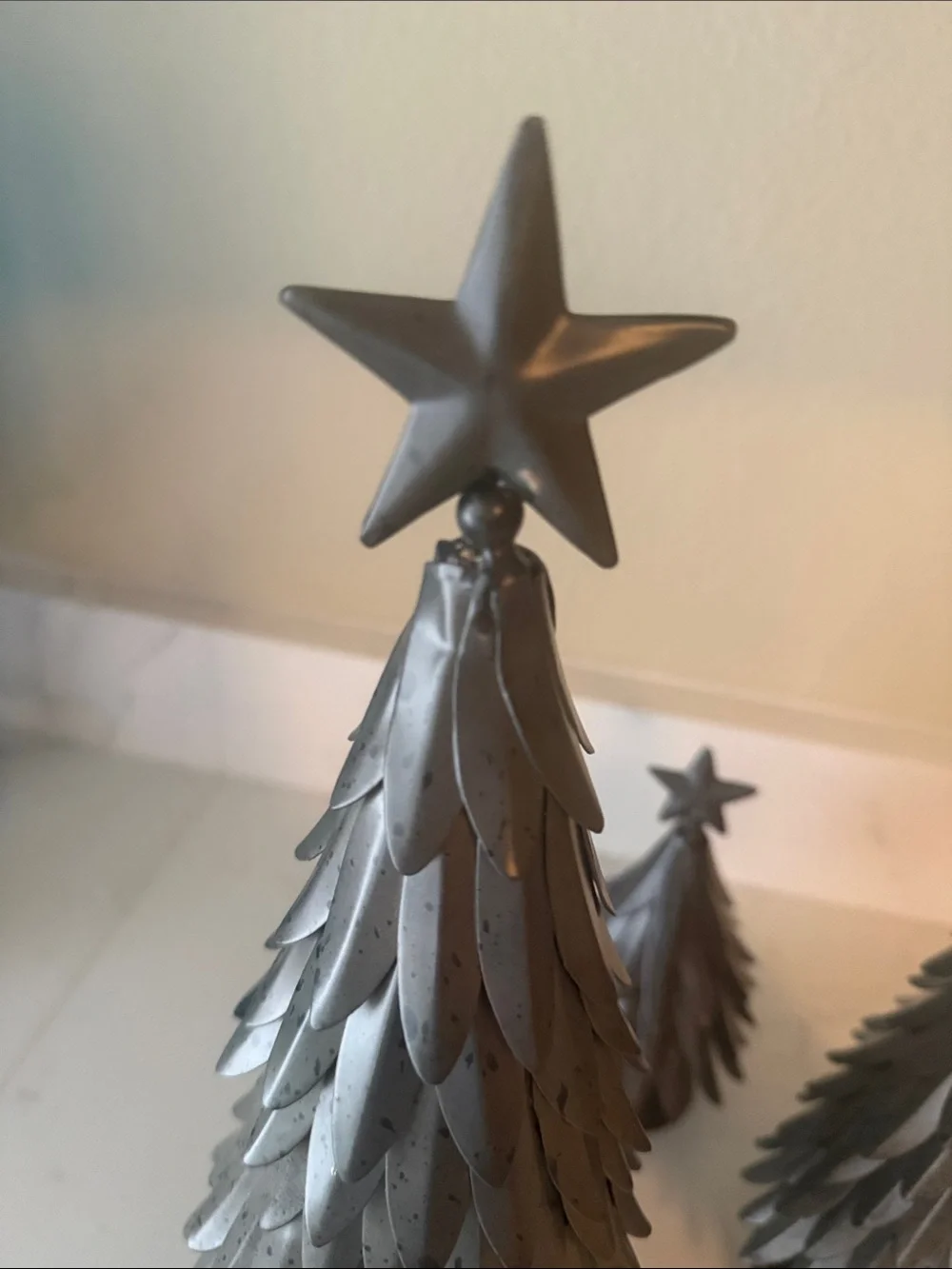 Pottery Barn Galvanized Metal Christmas Trees with Stars Set of 3